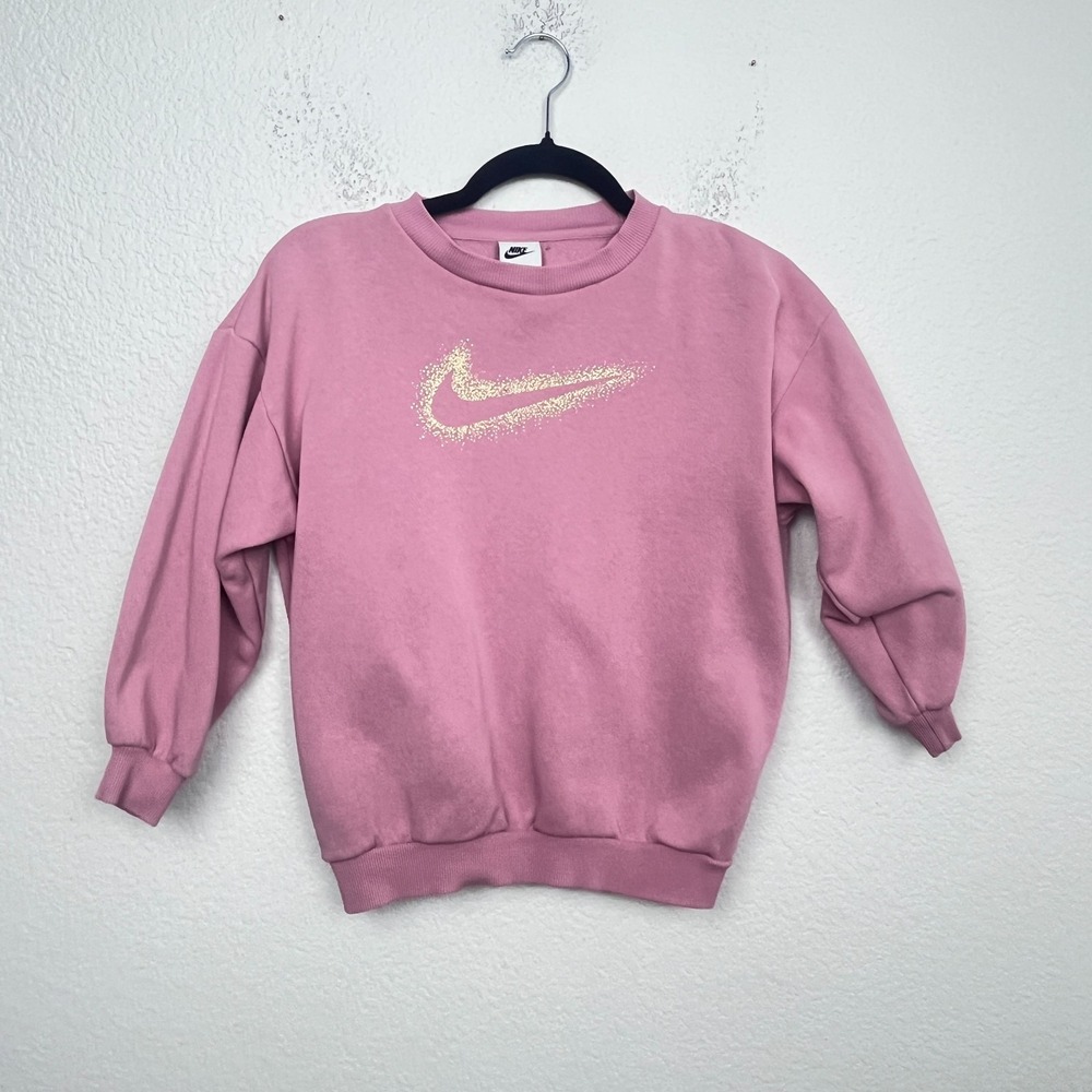 Nike Sweatshirt Womens Small Light Pink Swoosh Graphic Fleece Lined Knit Cotton
